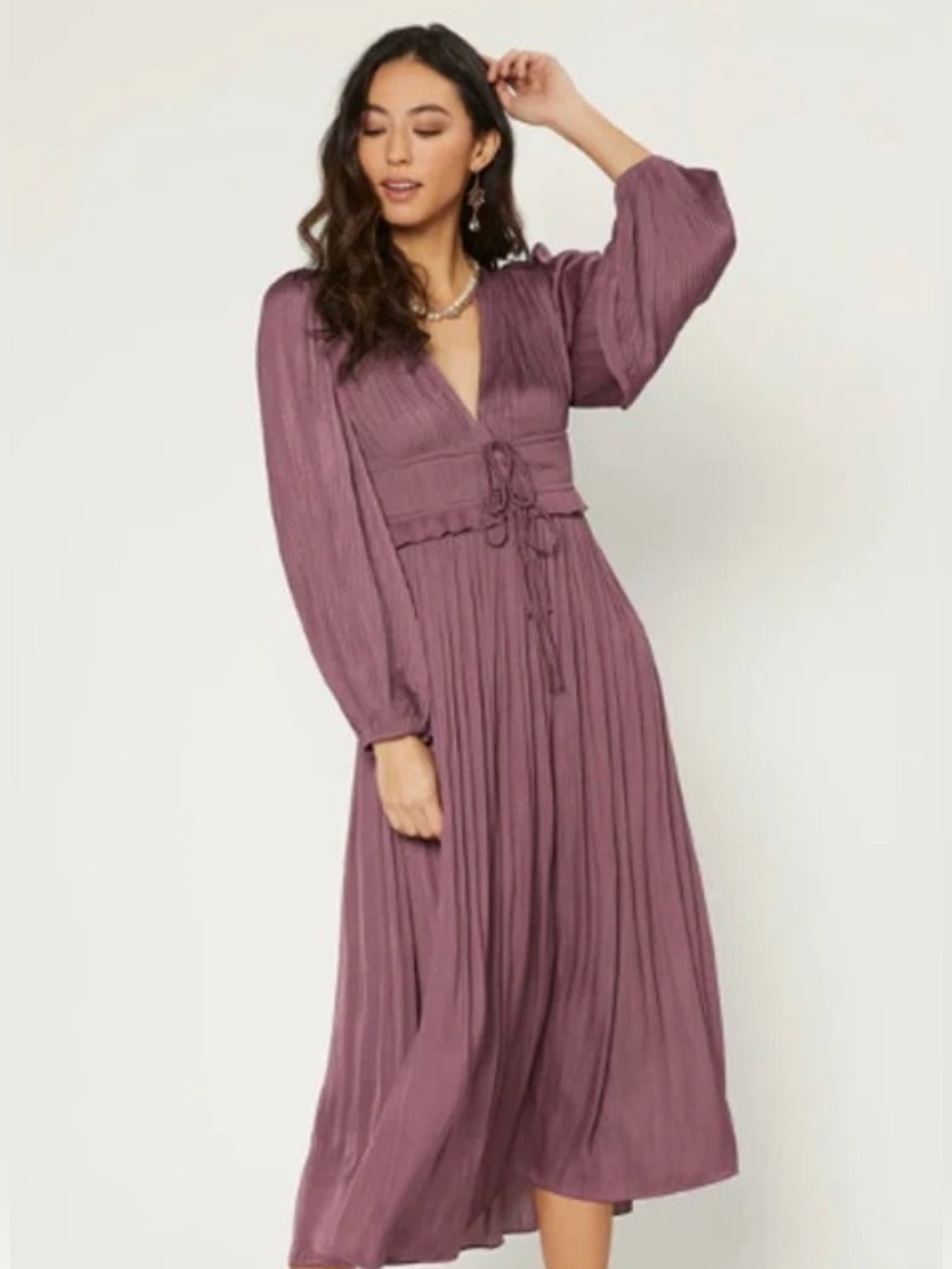 Current Air Sidonie Pleated Maxi Dress in Prune, size S